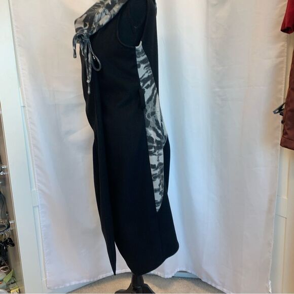 LAUREN Bagliore Black wrap dress coat gray high rolled collar sleeveless Sz S - Picture 6 of 14